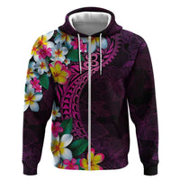 Hawaiian Plumeria-Polynesian Art Tattoo Plum Pink Color Zip Hoodie