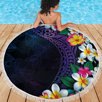 Hawaiian Plumeria-Polynesian Art Tattoo Frosted Blue Violet Color Beach Blanket