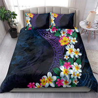 Hawaiian Plumeria-Polynesian Art Tattoo Frosted Blue Violet Color Bedding Set