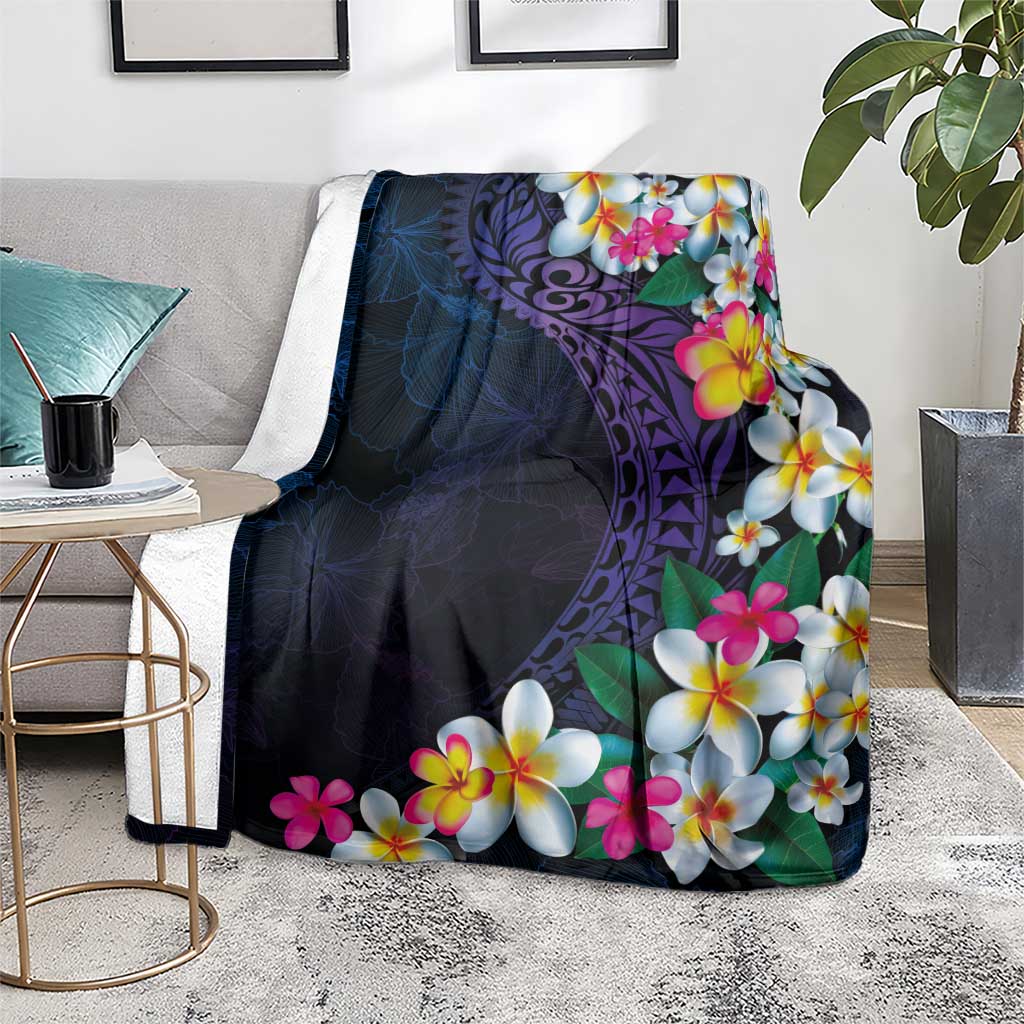 Hawaiian Plumeria-Polynesian Art Tattoo Frosted Blue Violet Color Blanket