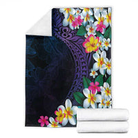 Hawaiian Plumeria-Polynesian Art Tattoo Frosted Blue Violet Color Blanket