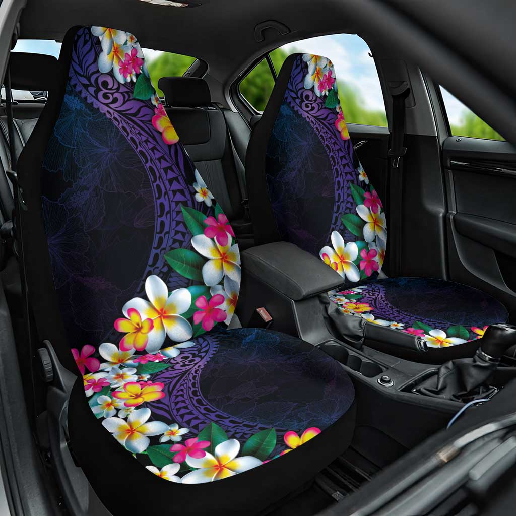 Hawaiian Plumeria-Polynesian Art Tattoo Frosted Blue Violet Color Car Seat Cover
