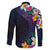 Hawaiian Plumeria-Polynesian Art Tattoo Frosted Blue Violet Color Family Matching Long Sleeve Bodycon Dress and Hawaiian Shirt
