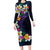 Hawaiian Plumeria-Polynesian Art Tattoo Frosted Blue Violet Color Family Matching Long Sleeve Bodycon Dress and Hawaiian Shirt