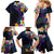 Hawaiian Plumeria-Polynesian Art Tattoo Frosted Blue Violet Color Family Matching Mermaid Dress and Hawaiian Shirt