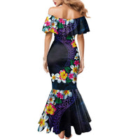 Hawaiian Plumeria-Polynesian Art Tattoo Frosted Blue Violet Color Family Matching Mermaid Dress and Hawaiian Shirt LT03 - Polynesian Pride