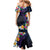 Hawaiian Plumeria-Polynesian Art Tattoo Frosted Blue Violet Color Family Matching Mermaid Dress and Hawaiian Shirt