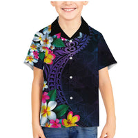 Hawaiian Plumeria-Polynesian Art Tattoo Frosted Blue Violet Color Family Matching Mermaid Dress and Hawaiian Shirt LT03 Son's Shirt Blue - Polynesian Pride