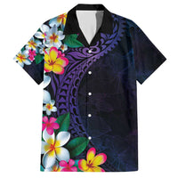 Hawaiian Plumeria-Polynesian Art Tattoo Frosted Blue Violet Color Family Matching Short Sleeve Bodycon Dress and Hawaiian Shirt LT03 Dad's Shirt - Short Sleeve Blue - Polynesian Pride