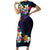 Hawaiian Plumeria-Polynesian Art Tattoo Frosted Blue Violet Color Family Matching Short Sleeve Bodycon Dress and Hawaiian Shirt