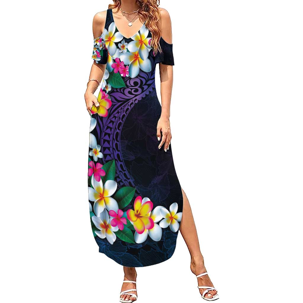 Hawaiian Plumeria-Polynesian Art Tattoo Frosted Blue Violet Color Family Matching Summer Maxi Dress and Hawaiian Shirt