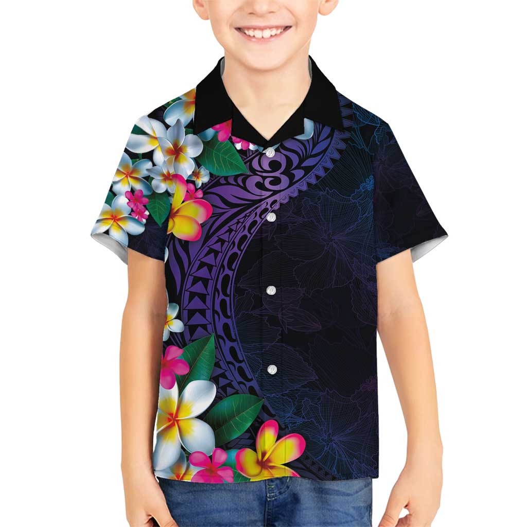 Hawaiian Plumeria-Polynesian Art Tattoo Frosted Blue Violet Color Family Matching Tank Maxi Dress and Hawaiian Shirt