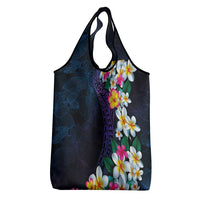 Hawaiian Plumeria-Polynesian Art Tattoo Frosted Blue Violet Color Grocery Bag