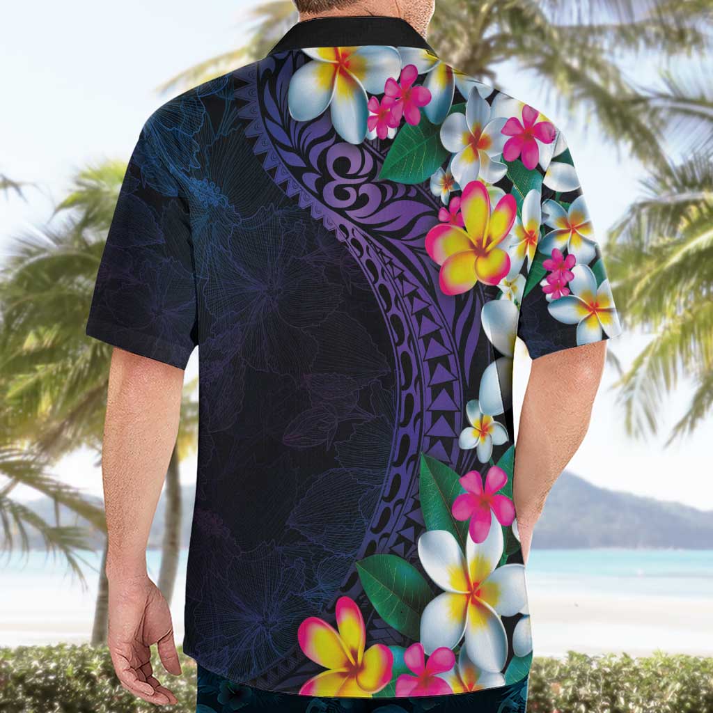 Hawaiian Plumeria-Polynesian Art Tattoo Frosted Blue Violet Color Hawaiian Shirt