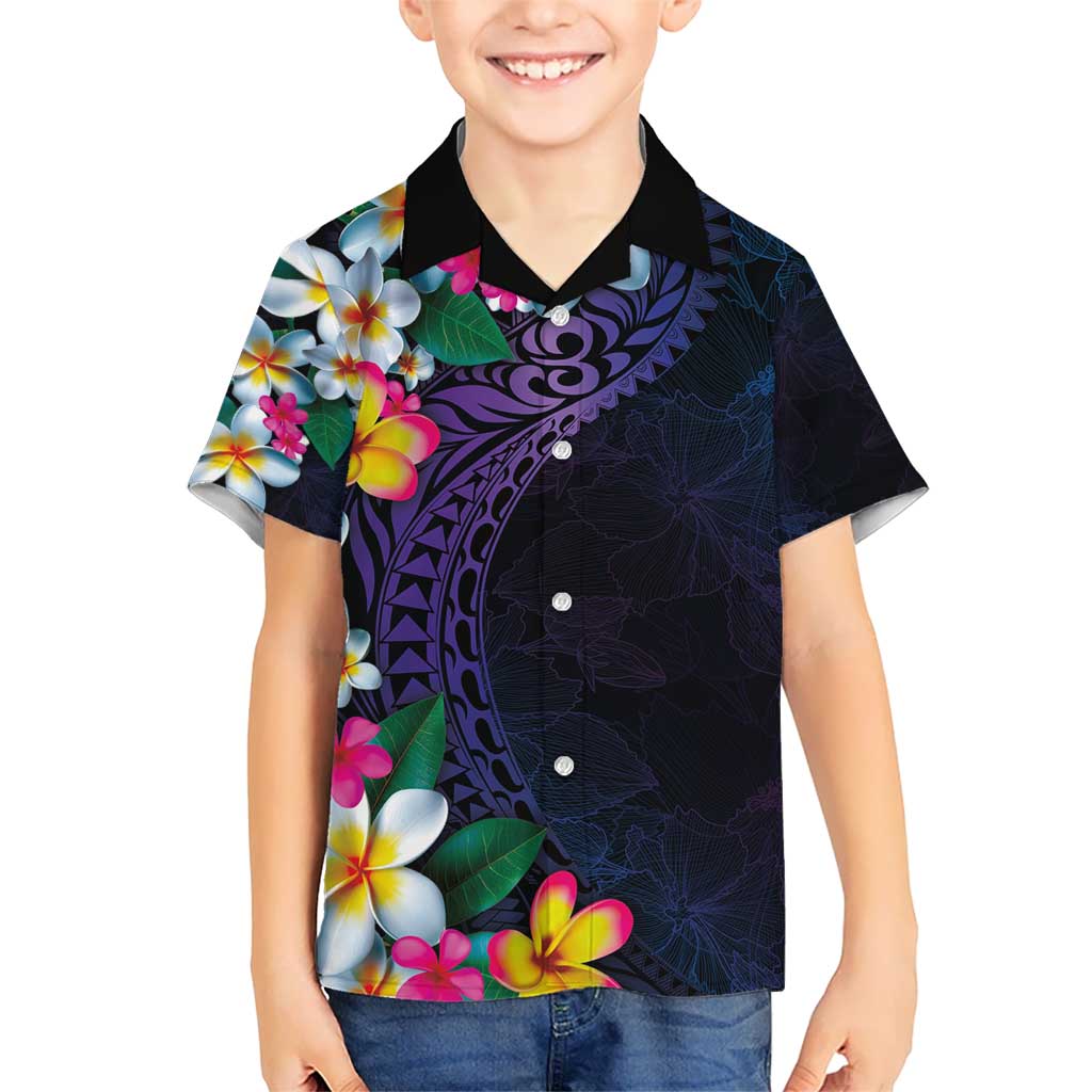 Hawaiian Plumeria-Polynesian Art Tattoo Frosted Blue Violet Color Hawaiian Shirt