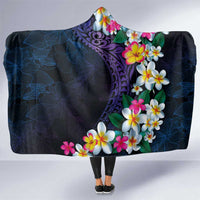 Hawaiian Plumeria-Polynesian Art Tattoo Frosted Blue Violet Color Hooded Blanket
