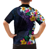 Hawaiian Plumeria-Polynesian Art Tattoo Frosted Blue Violet Color Kid Hawaiian Shirt
