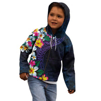 Hawaiian Plumeria-Polynesian Art Tattoo Frosted Blue Violet Color Kid Hoodie