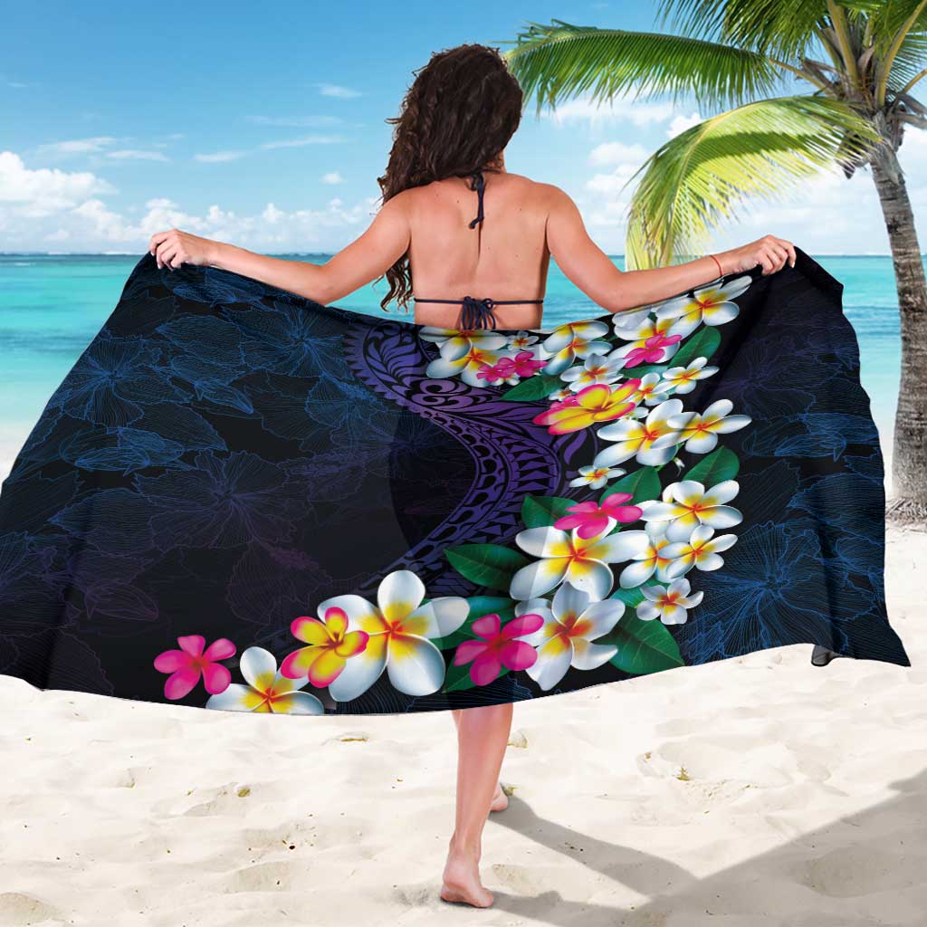 Hawaiian Plumeria-Polynesian Art Tattoo Frosted Blue Violet Color Sarong