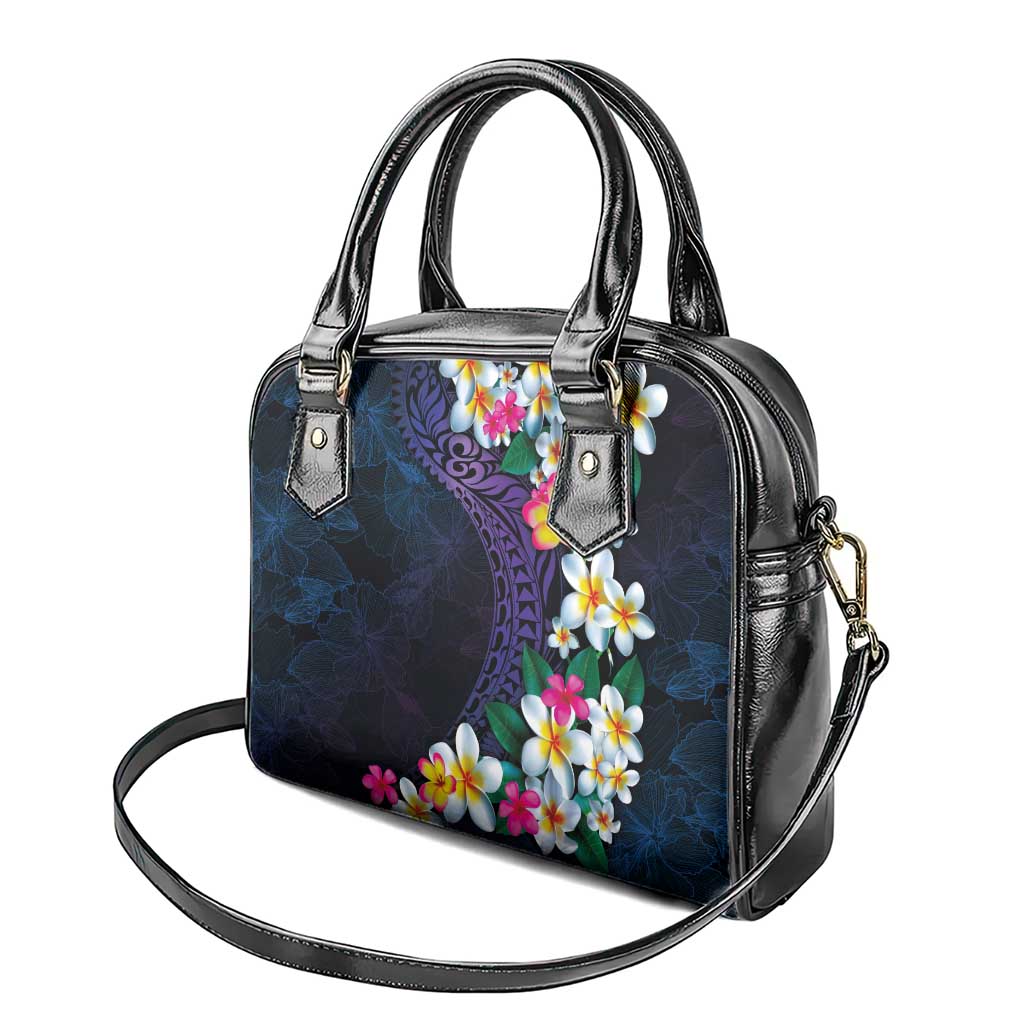 Hawaiian Plumeria-Polynesian Art Tattoo Frosted Blue Violet Color Shoulder Handbag