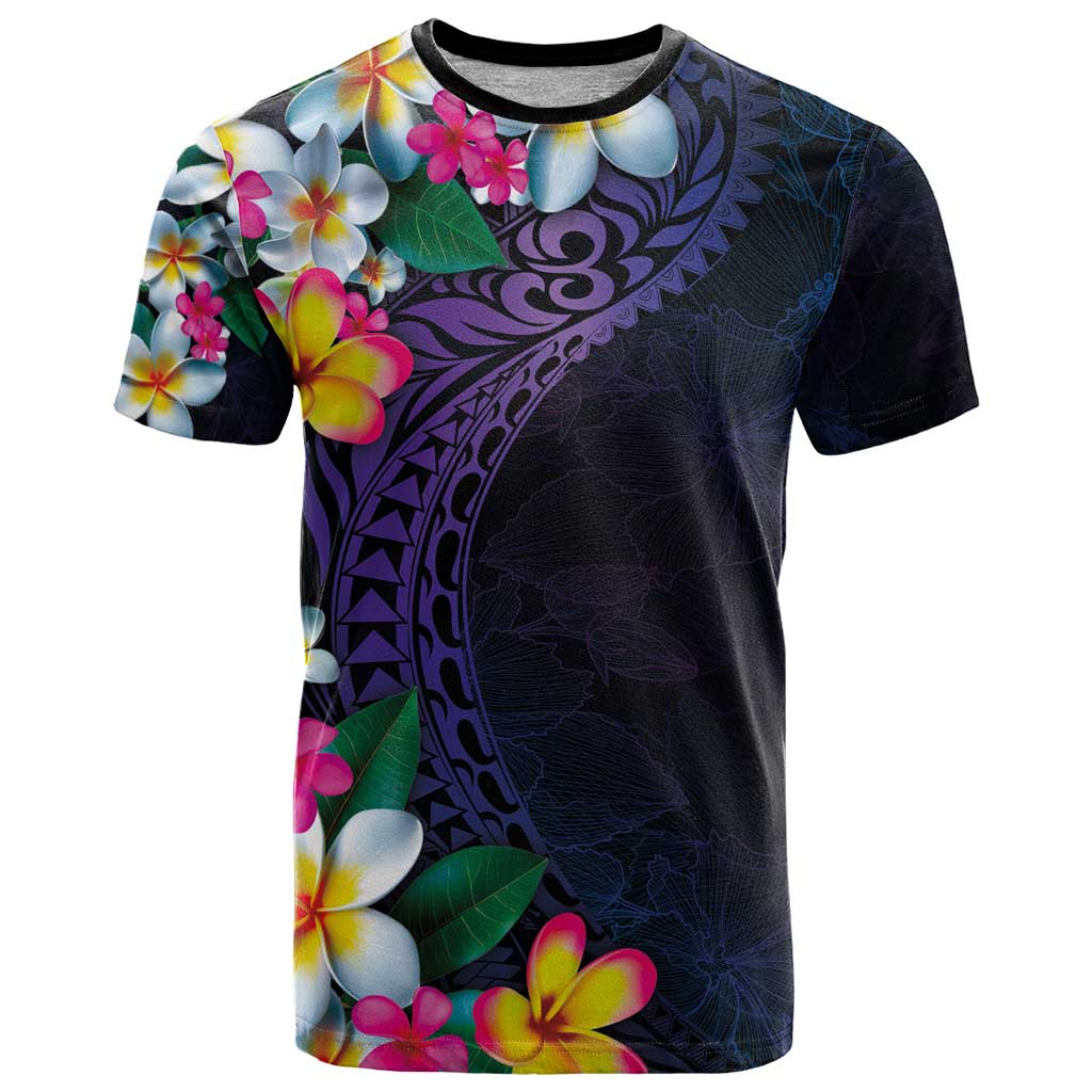Hawaiian Plumeria-Polynesian Art Tattoo Frosted Blue Violet Color T Shirt