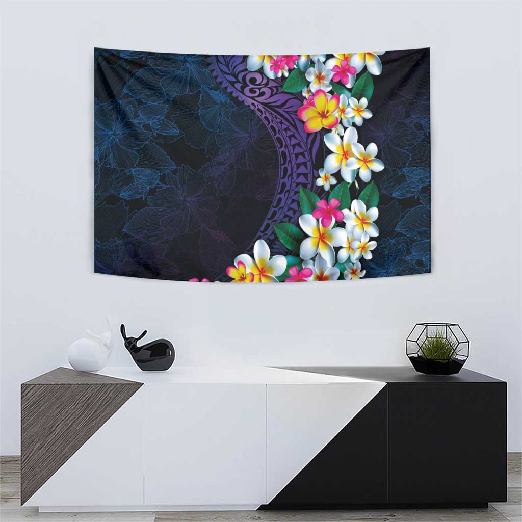 Hawaiian Plumeria-Polynesian Art Tattoo Frosted Blue Violet Color Tapestry
