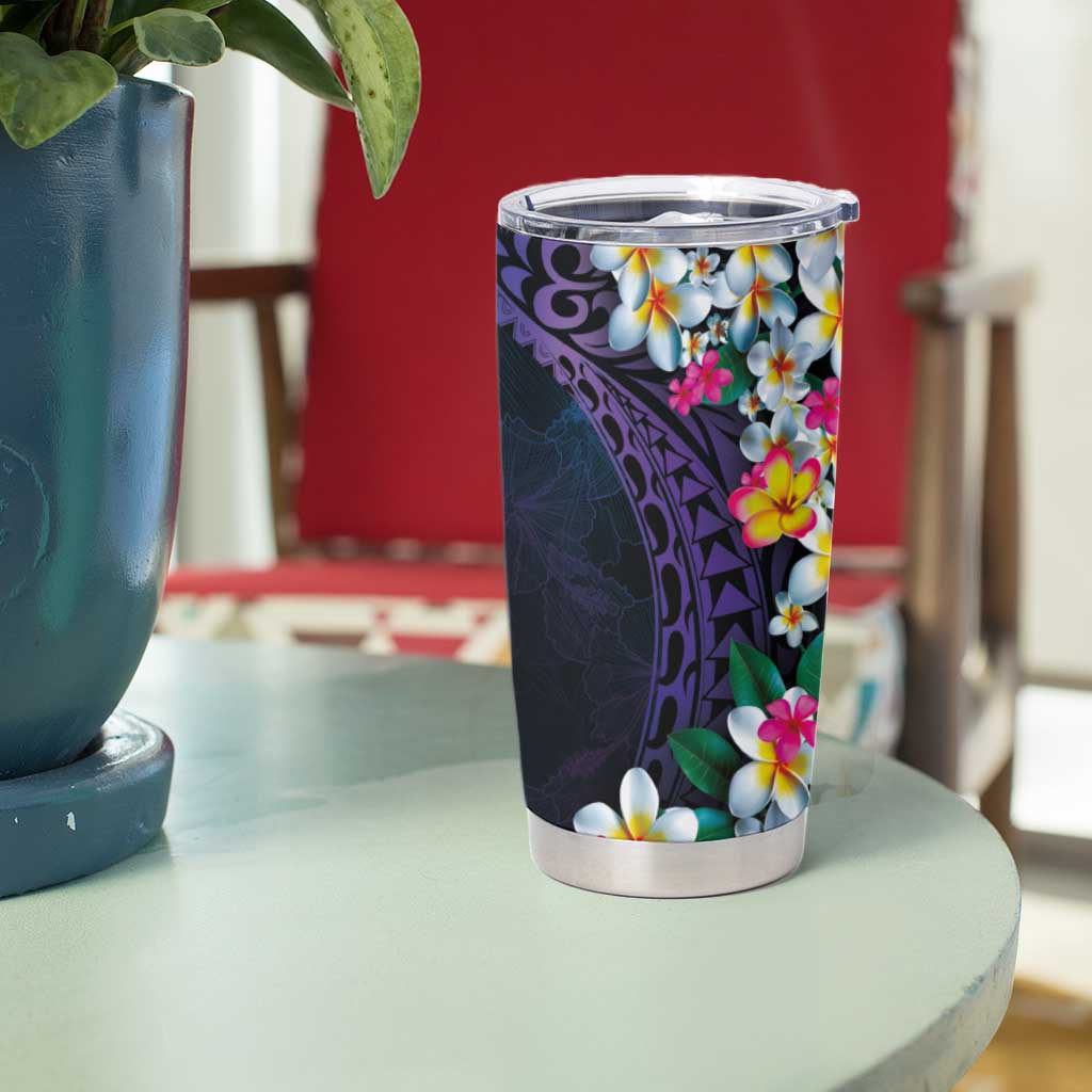 Hawaiian Plumeria-Polynesian Art Tattoo Frosted Blue Violet Color Tumbler Cup