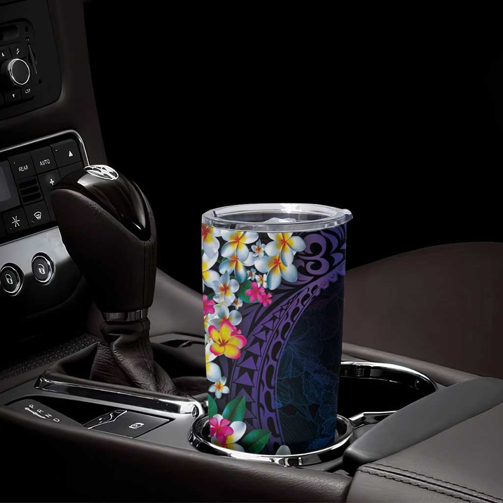 Hawaiian Plumeria-Polynesian Art Tattoo Frosted Blue Violet Color Tumbler Cup