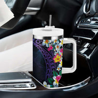 Hawaiian Plumeria-Polynesian Art Tattoo Frosted Blue Violet Color Tumbler With Handle