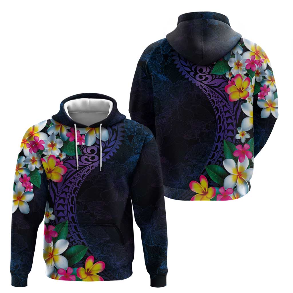 Hawaiian Plumeria-Polynesian Art Tattoo Frosted Blue Violet Color Zip Hoodie