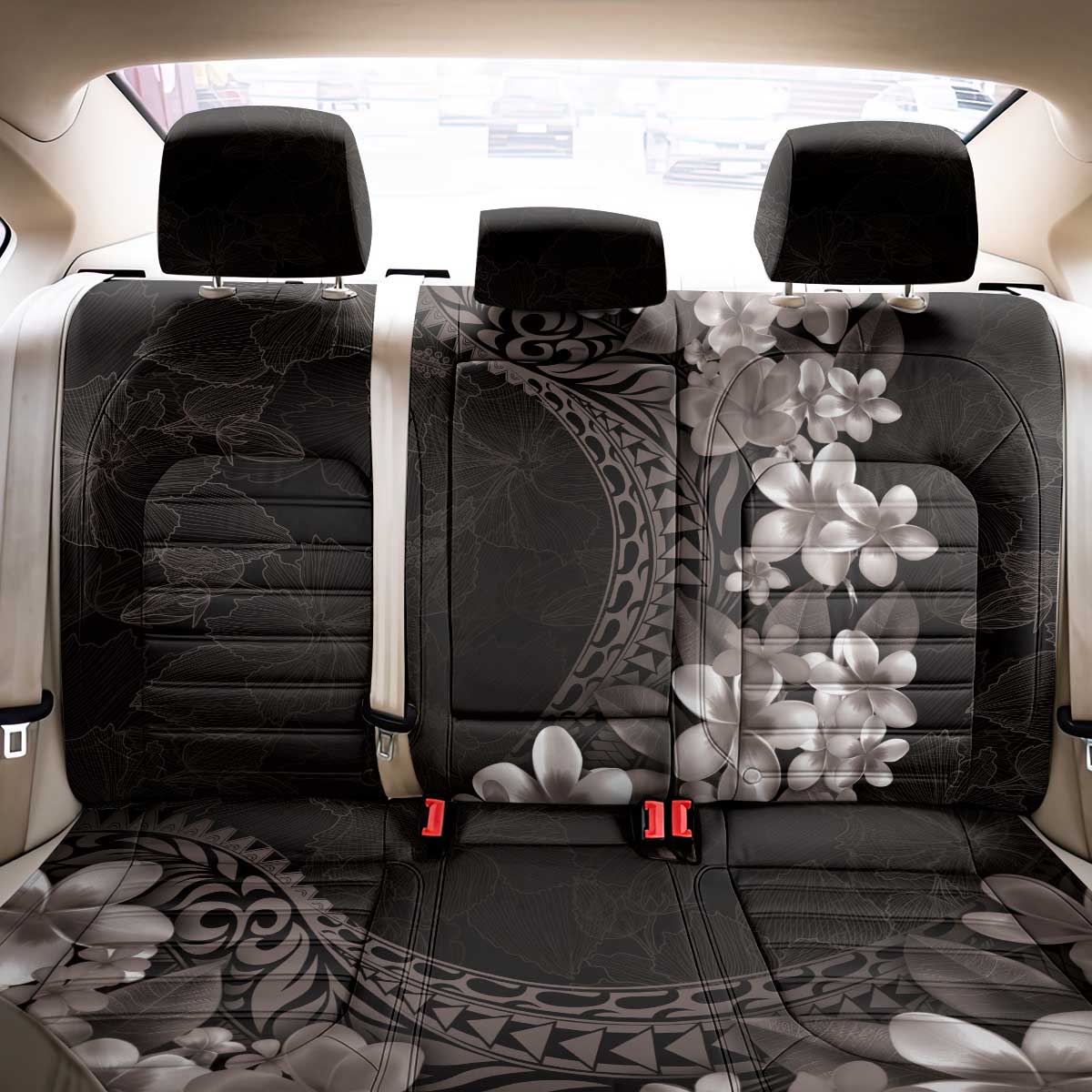 Hawaiian Plumeria-Polynesian Art Tattoo Grayscale Color Back Car Seat Cover