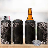 Hawaiian Plumeria-Polynesian Art Tattoo Grayscale Color 4 in 1 Can Cooler Tumbler