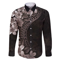 Hawaiian Plumeria-Polynesian Art Tattoo Grayscale Color Family Matching Mermaid Dress and Hawaiian Shirt LT03 Dad's Shirt - Long Sleeve Gray - Polynesian Pride