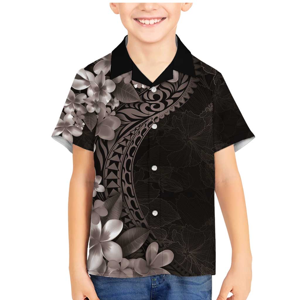 Hawaiian Plumeria-Polynesian Art Tattoo Grayscale Color Family Matching Mermaid Dress and Hawaiian Shirt LT03 Son's Shirt Gray - Polynesian Pride