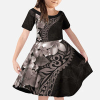 Hawaiian Plumeria-Polynesian Art Tattoo Grayscale Color Family Matching Off Shoulder Maxi Dress and Hawaiian Shirt