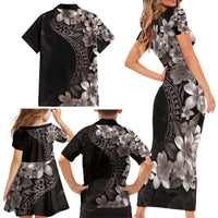 Hawaiian Plumeria-Polynesian Art Tattoo Grayscale Color Family Matching Short Sleeve Bodycon Dress and Hawaiian Shirt LT03 - Polynesian Pride