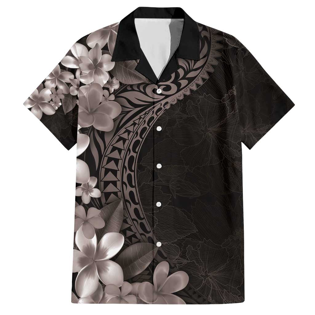 Hawaiian Plumeria-Polynesian Art Tattoo Grayscale Color Family Matching Short Sleeve Bodycon Dress and Hawaiian Shirt LT03 Dad's Shirt - Short Sleeve Gray - Polynesian Pride