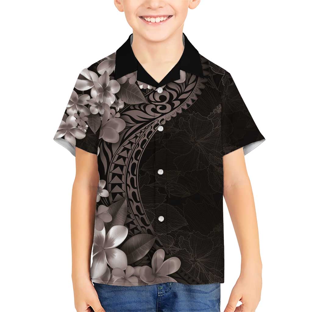 Hawaiian Plumeria-Polynesian Art Tattoo Grayscale Color Family Matching Short Sleeve Bodycon Dress and Hawaiian Shirt LT03 Son's Shirt Gray - Polynesian Pride