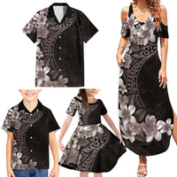Hawaiian Plumeria-Polynesian Art Tattoo Grayscale Color Family Matching Summer Maxi Dress and Hawaiian Shirt