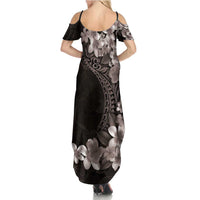 Hawaiian Plumeria-Polynesian Art Tattoo Grayscale Color Family Matching Summer Maxi Dress and Hawaiian Shirt