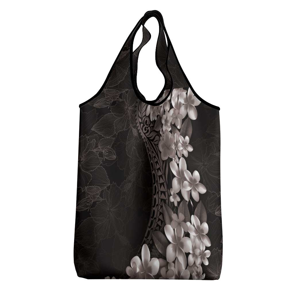 Hawaiian Plumeria-Polynesian Art Tattoo Grayscale Color Grocery Bag
