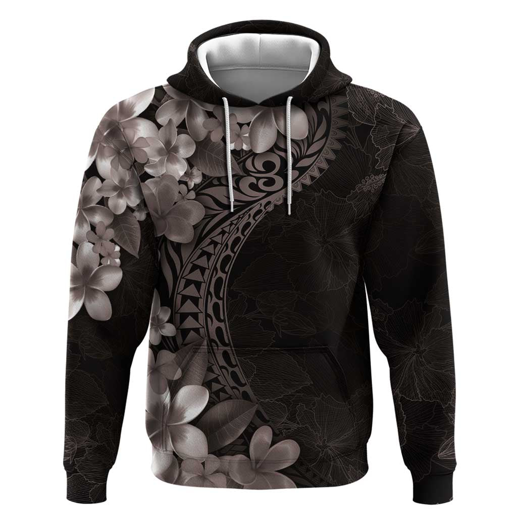 Hawaiian Plumeria-Polynesian Art Tattoo Grayscale Color Hoodie