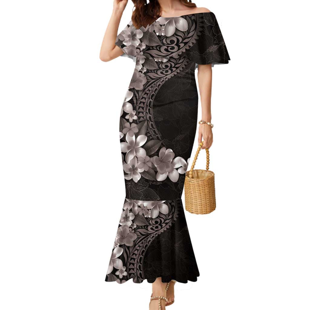 Hawaiian Plumeria-Polynesian Art Tattoo Grayscale Color Mermaid Dress