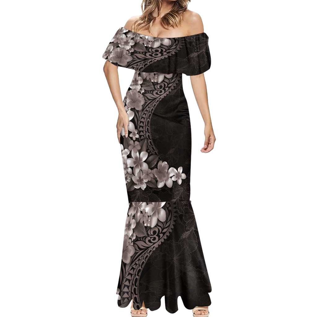 Hawaiian Plumeria-Polynesian Art Tattoo Grayscale Color Mermaid Dress