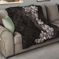 Hawaiian Plumeria-Polynesian Art Tattoo Grayscale Color Quilt