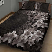 Hawaiian Plumeria-Polynesian Art Tattoo Grayscale Color Quilt Bed Set