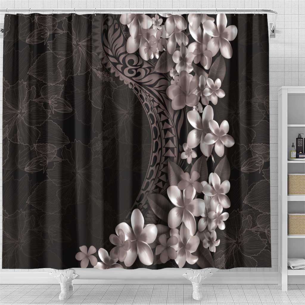 Hawaiian Plumeria-Polynesian Art Tattoo Grayscale Color Shower Curtain