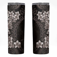 Hawaiian Plumeria-Polynesian Art Tattoo Grayscale Color Skinny Tumbler