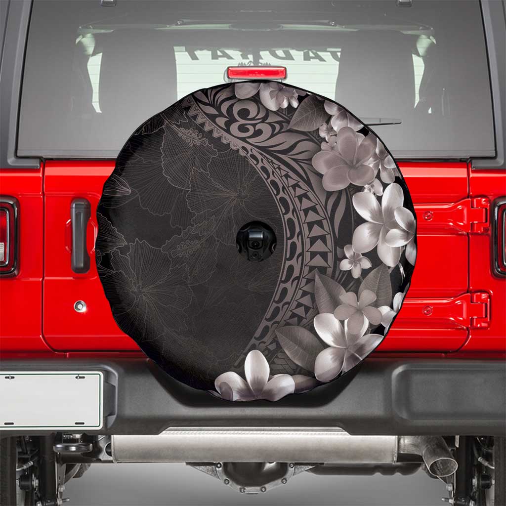 Hawaiian Plumeria-Polynesian Art Tattoo Grayscale Color Spare Tire Cover