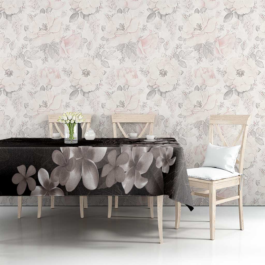 Hawaiian Plumeria-Polynesian Art Tattoo Grayscale Color Tablecloth